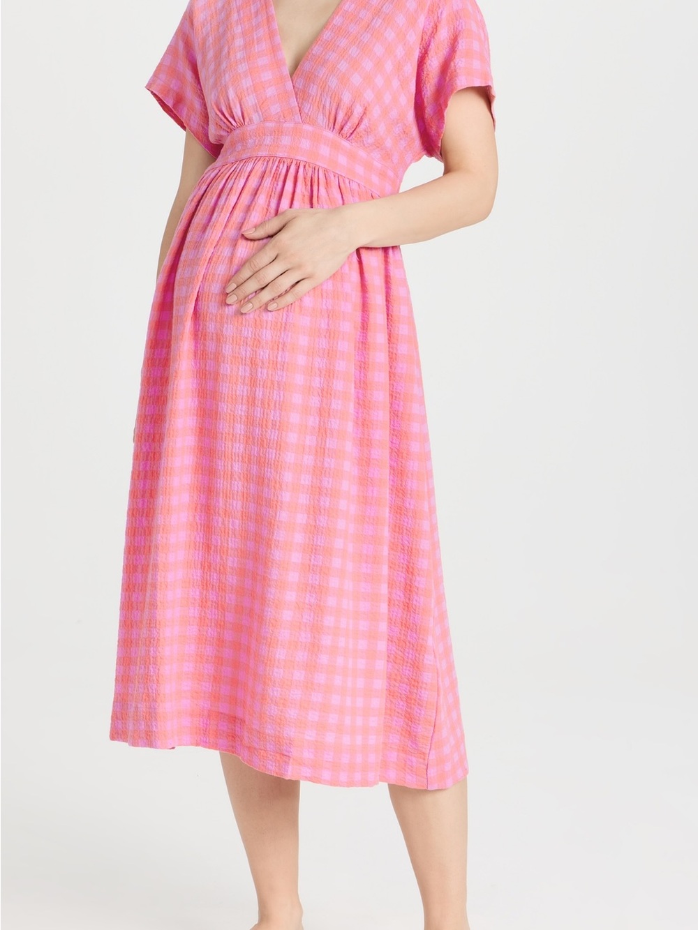 Hatch maternity Carolina dress sunrise gingham pink 2 medium - Picture 2 of 6